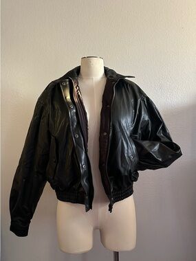 H&M Black Leather Bomber Jacket